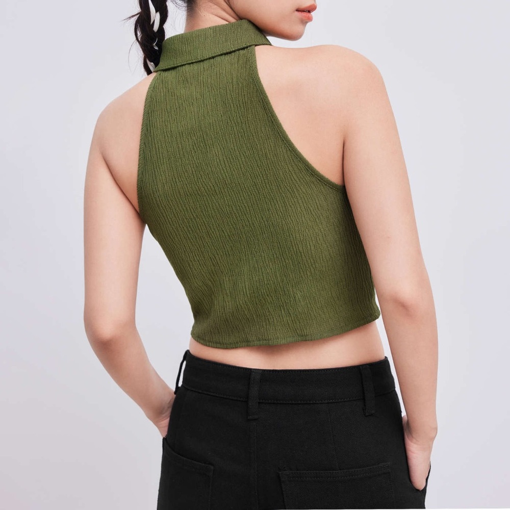 Cider Solid Texture Collar Crop Top - image 6